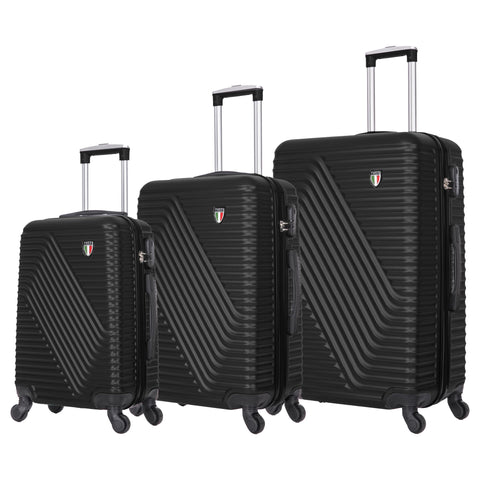 TUCCI Italy TRAVOLA 3PC Hardside Luggage Set (20", 24", 28") - Black