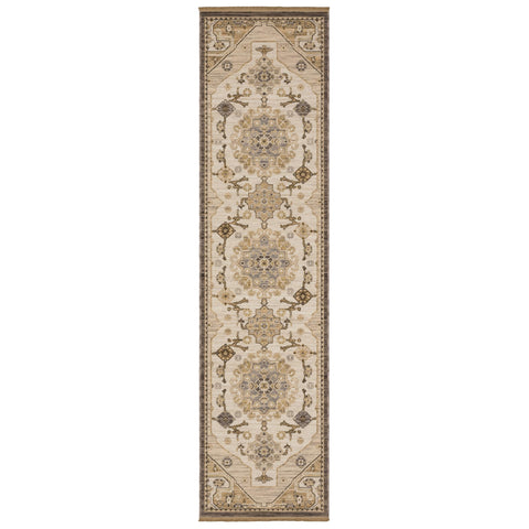 Oriental Weavers Acacia Machine Woven Area Rug - ACA03-2'6" x 10' - in Tan/Grey - Traditional Style Hallway, Entryway, Kitchen, Bathroom Rug