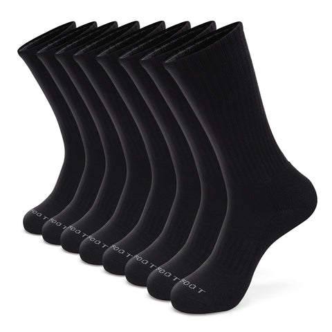 MONFOOT Men's/Women's 8 Pairs Athletic Cushion Crew Socks, Black Small Multipack