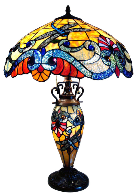 Chloe Lighting 3 Light Tiffany Style Dragonfly Double Lit Table Lamp 18" Shade