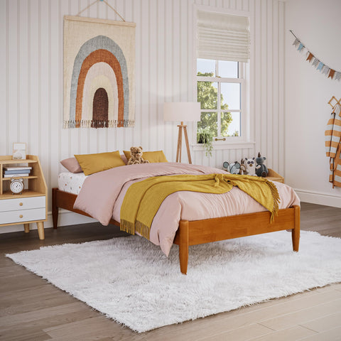 AFI, Pasadena 12" Twin Wood Mid Century Modern Low Profile Platform Bed, Light Toffee