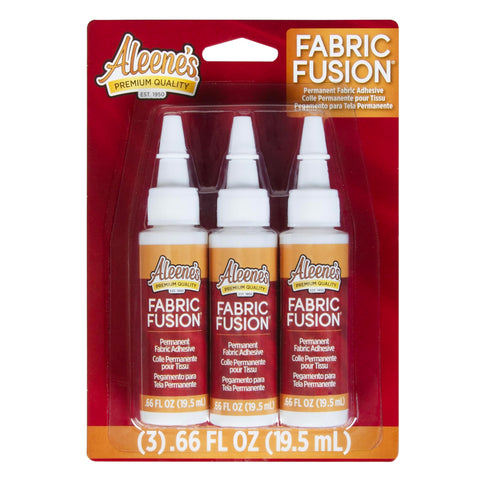 Aleene's Fabric Fusion Glue .66 oz 3-Pack, Permanent and Washable Adhesive, Dries Flexible, Strong Bond on Fabrics, Clothing, Denim, Polyester, Cotton, Flannel Materials
