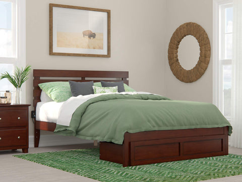 Oxford Queen Bed with Foot Drawer and USB Turbo Charger in Walnut