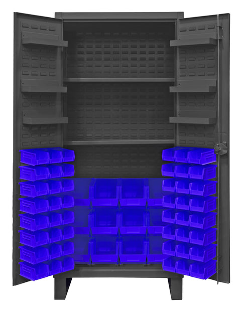Durham HDC36-60-2S6D5295 Lockable Cabinet with 60 Blue Hook-On Bins, 36" Wide, 12 Gauge