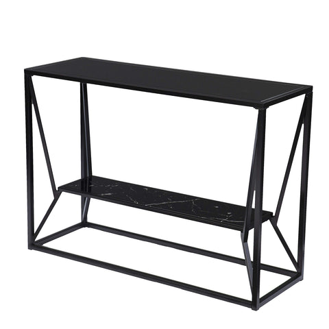 SEI Furniture Argall Long Glass-Top Console Table, Black
