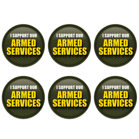 Beistle 6 Piece Support Our Troops Armed Services United States Pinback Button Badge Pins for 4th of July Patriotic Decorations Independence Day Party Supplies and Favors, 2", Dark Green/White/Yellow