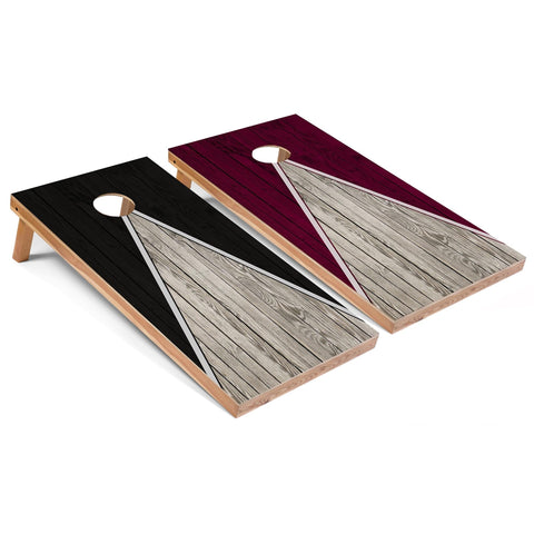 Skip's Garage Black and Maroon Pyramid All-Weather Cornhole Boards - PVC - Include CASE + Hole Lights