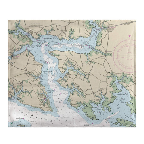 Betsy Drake Pungo River, NC Nautical Map Fleece Throw Blanket 60 X 50 Inches