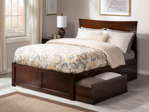 Metro Queen Platform Bed with Flat Panel Footboard and Turbo Charger with Urban Bed Drawers in Walnut