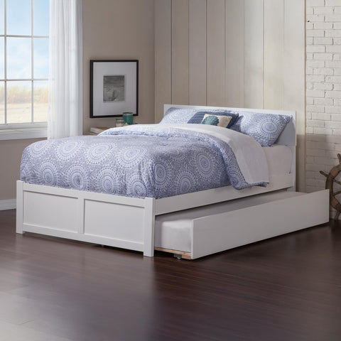 AFI, Orlando Full Platform Bed with Footboard, Twin Trundle and Attachable USB Charger, White