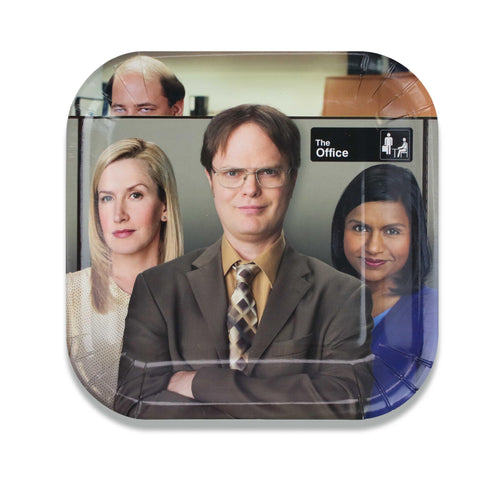 The Office Party Dessert 7" Square Paper Plate (Set of 8) Featuring Dwight Schrute with Kelly and Angela (and Kevin), for Birthdays, Corporate Events, Holiday Parties, and Retirement