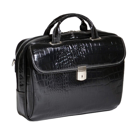 Siamod, Monterosso, SETTEMBRE, Embossed Crocco Leather, 15" Leather Medium Ladies Laptop Briefcase, Black (35525), 15 L x 3 W x 11 H