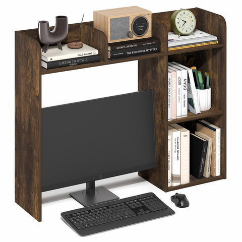 Furinno Classic Desk Shelf, 5-Shelf Desktop Hutch, Book Shelf, 3-Tier Desk Organzier, for Office Supplies, Office Desk Accessories, for Home Office, College, Dorm, Amber Pine