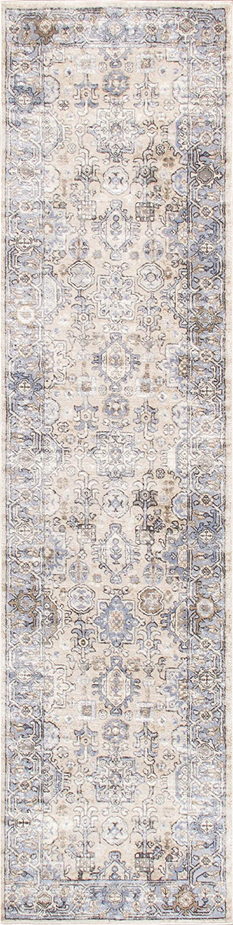 Pasargad Home Fantasia Oriental Area Rug - Luxury Power Loom, Living Room, Bedroom Runner- 2' 6" X 8' 0", Beige/Blue