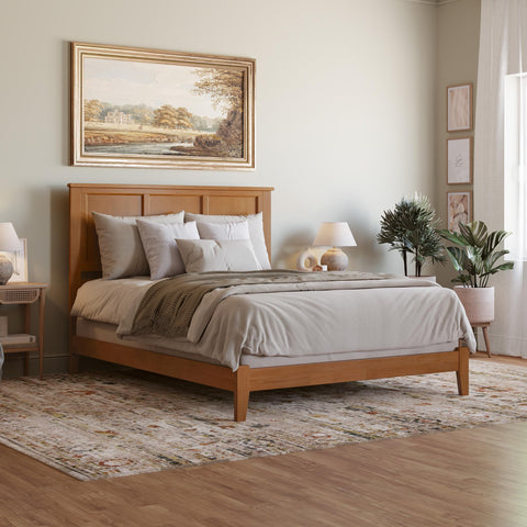 AFI, Madison Queen Solid Wood Low Profile Platform Bed, Light Toffee