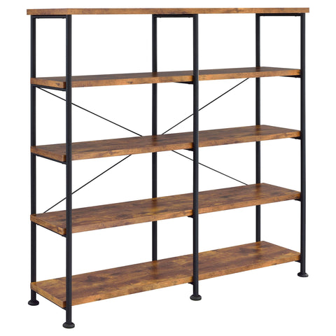 Coaster Home Furnishings - Analiese - Metal & Engineered Wood - 4-Shelf Double Width Tiered Bookcase with Rustic Oak Shelves - Home Office - 63-Inch - Rustic Nutmeg - 801543