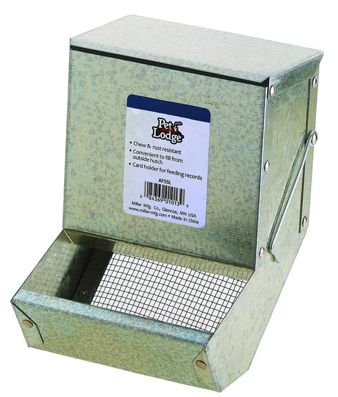 Pet Lodge® Steel Small Animal Feeder with Lid and Sifter Bottom | Cage Rabbit Feeder | Holds Several Days Worth of Food | 5 Inch