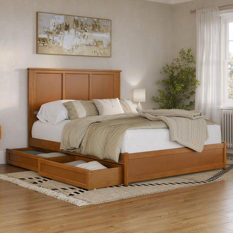 AFI, Felicity Queen Platform Bed with Panel Footboard & Storage Drawers, Light Toffee