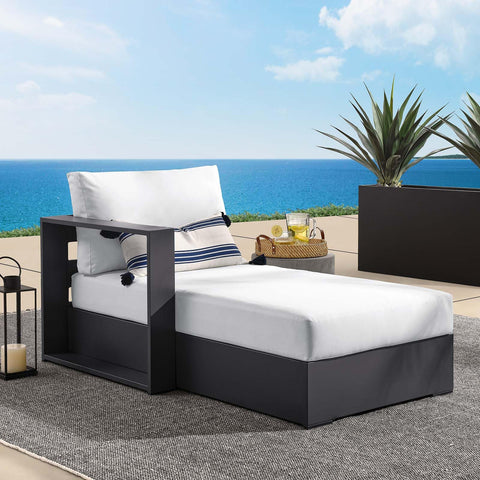 Modway Tahoe Aluminum Outdoor Chaise Lounge in Gray White with Weather-Resistant Cushions, Modular Left-Facing Patio Lounger for Pool Furniture or Sectional Sofa Set