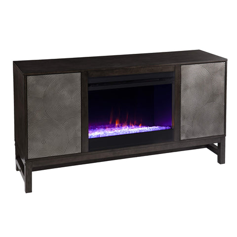 Lannington Color Changing Fireplace w/Media Storage, Brown and Silver