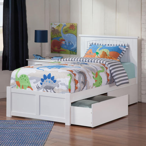 AFI Nantucket Twin Size Platform Bed with Footboard and Storage Drawers in White
