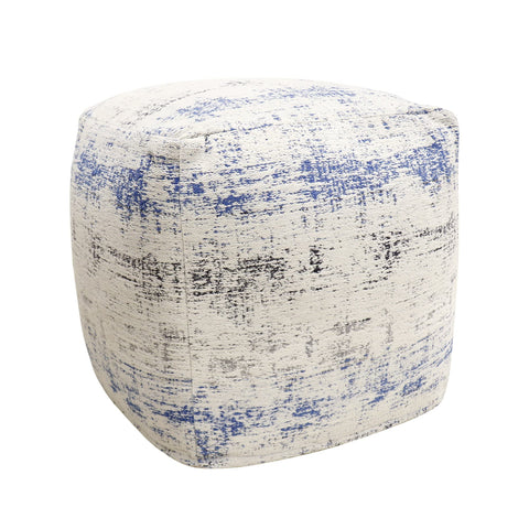 Pasargad Home Grandcanyon Distressed Cotton Pouf, Jacquard Woven Pouf- Polly Beads Stuffed Pouf- Sitting, Foot Stool - Square Poufs for Living Room - Luxury Room Decor, 17" x 17" x 17", Ivory/Blue