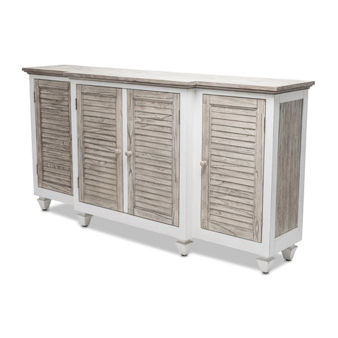 Sea Winds Trading Islamorada 4-Door Credenza TV Stand Entertainment Unit Kiln-Dried Solid Mindi Wood 72 Inch Width Dapple Grey Two-Tone Finish with Adjustable Shelves and Anti-Tip Device
