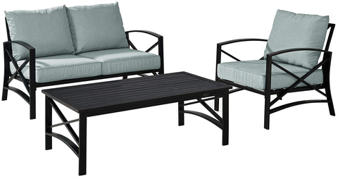 Kaplan 3Pc Outdoor Loveseat Patio Furniture Set Mist/Oil Rubbed Bronze - Loveseat, Chair, & Coffee Table