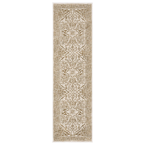 Oriental Weavers Intrigue Area Rug - INT03-2'3" x 7'6" - in Ivory/Gold - Vintage Inspired, Stain Resistant, Family and Pet Friendly, Entryway, Hallway Runner Rug