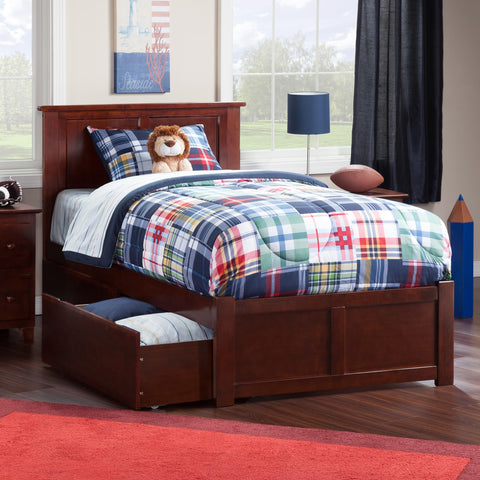 AFI, Madison Twin XL Platform Bed with Footboard & Storage Drawers, Walnut
