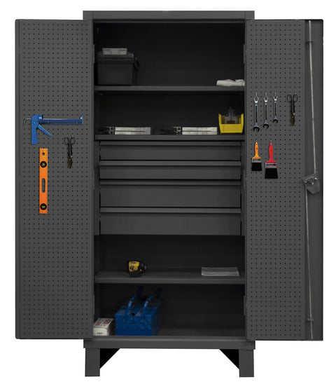 Extra Heavy Duty Cabinet 12 Gauge 36 x 24 x 78 3 Adjustable Shelves Recessed Doors 4 Drawers 6 Door Shelves Cast Iron Pad-lockable Handle Gray