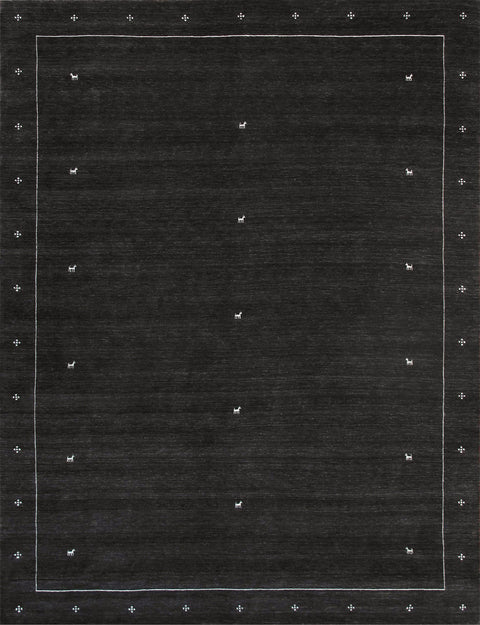 Pasargad Home Gramercy Collection Hand-Loomed Charcoal/Silver Bsilk & Wool Area Rug with Cotton Backing- 4' 0'' X 6' 0''