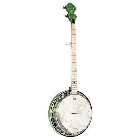 Ortega Guitars Facon Falcon Series 5-String Quilted Maple Resonator Acoustic-Electric Banjo w/Bag, Right, Transparent Green, one Size (OBJE400TGR)