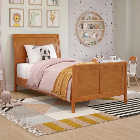 AFI, Valencia Twin Solid Wood Low Profile Sleigh Platform Bed with Matching Footboard, Light Toffee