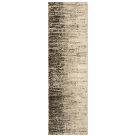 Oriental Weavers Carson Area Rug - 0735A - 2'3" x 7'6" - in Beige/Grey - Modern Industrial Style, Stain Resistant, Family and Pet Friendly, Entryway, Hallway Runner Rug