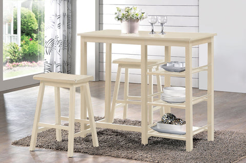 Acme Nyssa 3-Piece Wooden Counter Height Set in Buttermilk