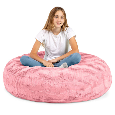 Jaxx Cocoon 4 Foot Bean Bag Chair - Faux Fur, Rose Quartz