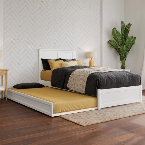 AFI, Felicity Twin XL Platform Bed with Panel Footboard and Twin XL Trundle, White