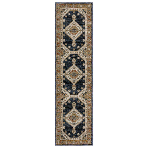 Oriental Weavers Andorra Area Rug - 2281E - 2'3" x 8' - in Blue/Orange - Vintage Bohemian Style, Stain Resistant, Family and Pet Friendly, Entryway, Hallway Runner Rug