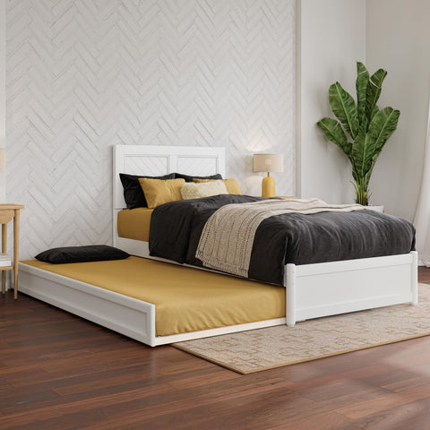 AFI, Clayton Twin XL Platform Bed with Panel Footboard & Twin XL Trundle, White