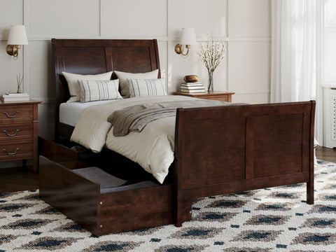 AFI Portland Platform Matching Footboard and Turbo Charger with Urban Bed Drawers, Twin XL, Walnut