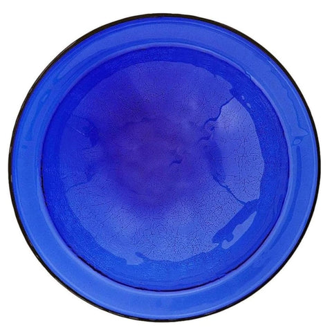 Oakestry 12-inch Crackle Glass Birdbath Bowl Outdoor Water Basin for Birds Decorative Garden Yard Accent Weather-Resistant Blue Feeder Dish for Backyard Wildlife Patio Landscaping