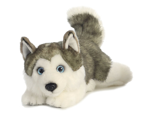 Aurora® Realistic Miyoni® Lying Husky Stuffed Animal - Lifelike Details Make a Cherished Companion - Perfect for Decorating Bedrooms or Classrooms - Gray 11 Inches