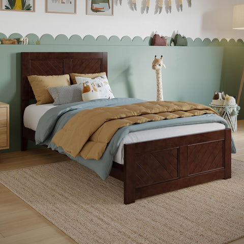 AFI, Berkshire Twin Solid Wood Low Profile Platform Bed with Matching Footboard, Walnut