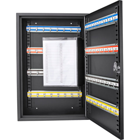 Barska 64 Position Key Lock Box – Steel Key Cabinet with Numbered Hooks, Key Log Sheet, Colored Tags, Index Chart, Labeled Shelves