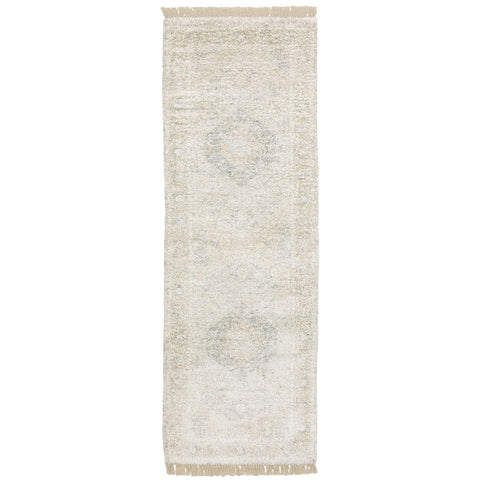Oriental Weavers Malabar Hand-Made Area Rug - 45303-2'6" x 8' - in Beige/Grey - Vintage Inspired, Hand-Made Rugs, Entryway, Hallway Runner Rug