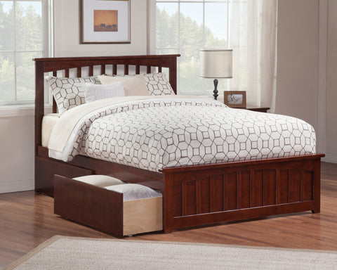 Mission Queen Platform Bed with Matching Footboard & Storage in Walnut