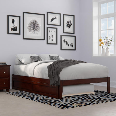 AFI Colorado Full Size Platform Bed with Twin Trundle and Charging Station in Walnut