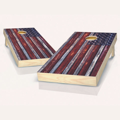 Skip's Garage Country Rustic American Flag Cornhole Set - 2x4 Boards (All Weather Bags) - Include Carry Case