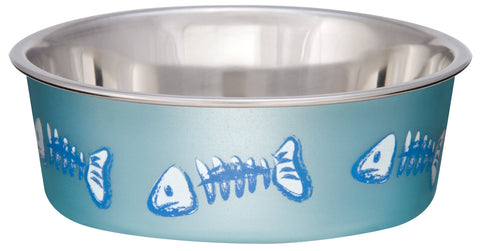 Loving Pets Bella Bowl Designer & Expressions, Cat Bowl, X-Small, Skeleton Design, Metallic Ocean Blue